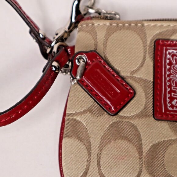 Vintage COACH Poppy Signature Jacquard Monogram Wristlet Red/Beige 6.5in x 4.5in - Picture 3 of 10